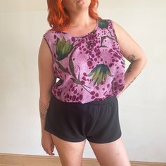 "This is sheer floral tank blouse from the 1990s. It features a lovely painterly print in purple and green. No label tag Fits 3-4XL Bust 51\" Waist 50\" Length 27\" Polyester Excellent condition" 90s Blouse, Label Tag, Floral Tank, Green Print, Style Expert, Sheer Blouse, Womens Clothing Tops, Beautiful Dresses, Vintage Outfits