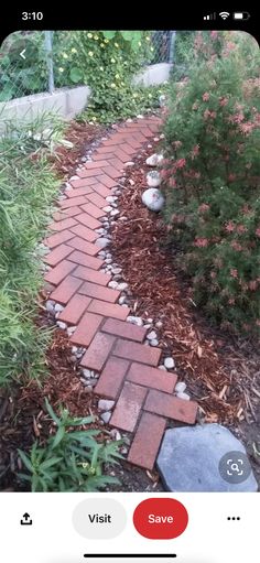 a brick path in the middle of a garden