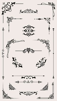 an ornate set of calligraphics and dividers in black on a white background