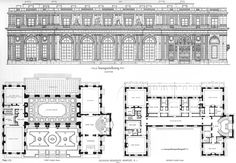 the plans for an old building, including two floors and three stories with balconies