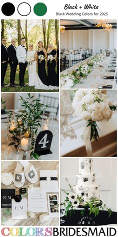 black and white wedding color palettes for the bride and groom at their reception table