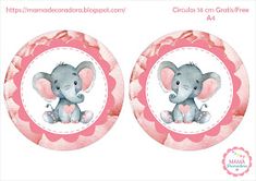 two pink and white plates with an elephant on them