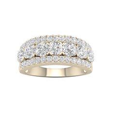 Timeless and traditional, this diamond wedding band is a brilliant choice for your bride-to-be. Crafted in cool 14k yellow gold, this sparkling design features three rows of dazzling diamonds. The a row of bigger diamonds, line along the center of the band, with two rows of smaller diamonds lining along the top and bottom border. Captivating with 2ct t.w. diamonds and a bright polished shine, this three row wedding band tells her how much she'll always mean to you. Size: 7.50. Color: Metal Type. 2 Carat Diamond Ring, Rose Gold Wedding Band, Diamond Anniversary Bands, Yellow Gold Wedding Band, Big Diamond, Rose Gold Wedding Bands, Anniversary Jewelry, Diamond Anniversary, Rose Gold Wedding