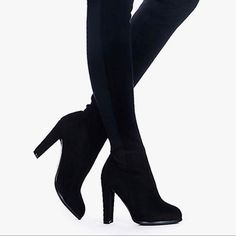 Knee High Boots! Super Comfortable And Cute. I Am Sold Out Of Size 6.5 Winter Heeled Boots For Night Out Medium Width, Black Tall Heeled Boots For Winter, Tall Black Heeled Boots For Winter, Casual Heeled Boots For Evening In Fall, Winter Evening Heeled Boots, Casual Evening Heeled Boots For Fall, Casual Suede Heeled Boots For Night Out, Winter Tall Heeled Boots For Night Out, Tall Heeled Boots For Night Out In Winter