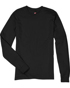 Unisex 6.1 oz. Tagless® Long-Sleeve T-Shirt - BLACK - 2XL | Hanes Authentic-T Cotton Long Sleeve T-Shirt in Black Size 2XL Basic Black Crew Neck Tops, Black Longsleeves Outfit, Black Long Sleeve Outfit, Black Long Sleeve Shirt Men, Long Sleeve Under Shirt, Suit Pin, Mens Sleeve, Black Long Sleeve Shirt, Black Long Sleeve Top