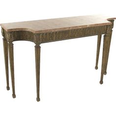 an antique console table with carved wood top