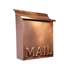 a mailbox with the word mail written on it's front and side panels