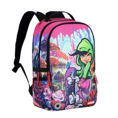 ★【THE PERFECT BOOKBAG FOR TEENAGERS】-School backpack for teen girls in Skateboard Girl theme.Measuring 17.5*12*6 inches,weight 0.80kg.Adjustable soft strap with buckles.Two side sealed zippers pockets.The stationery will be collected in front pocket.Multi pockets backpack for teen girls,makes your item organized and easier to find. ★【SMART DESIGN】-Designer laptop backpack with built in USB charger outside and built in charging cable inside,this usb backpack offers you a more convenient way to ch Trendy Multicolor Backpack For Streetwear, Pink Backpack For Back To School Streetwear, Graffiti School, High School Backpack, Skateboard Girl, Backpack For Teens, Computer Backpack, School Backpack, Smart Design