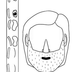 a drawing of a man's face with an eye patch on his forehead and beard