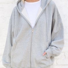 Never Worn One Size Obo Ask For More Pics Brandy Melville Grey Zip Up, Brandy Zip Up, Casual Winter Hooded Jacket For Layering, Everyday Fall Hoodie Outerwear, Casual Hoodie Outerwear For Layering, Gray Hoodie For Spring, Gray Everyday Outerwear With Double-lined Hood, Hoodies Zip Up, Grey Zip Up