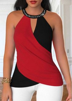 Color:Red;Size:L;Size:XL;Size:XXL;Package Contents:1 X Tank Top;Style:Casual; Red Sleeveless Halter Top For Night Out, Red Sleeveless Halter Top For Evening, Casual Red Halter Neck Tank Top, Functional Red Sleeveless Tops, Red Elastane Sleeveless Top, Asymmetric Jumpsuit, Halter Tank Top, Halter Tank, Lace Patchwork