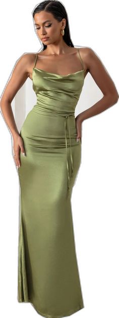 Green Satin Dress For Formal Occasions, Elegant Green Satin Formal Dress, Elegant Green Satin Dress For Formal Occasions, Chic Green Satin Party Dress, Solid Color Satin Dress For Spring Formal, Spring Formal Solid Color Satin Dress, Elegant Olive Formal Dress, Elegant Olive Dress For Formal Occasions, Green Silk Satin Dress For Prom