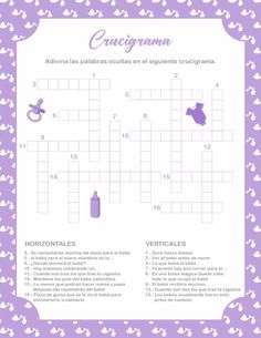 a purple and white crossword puzzle with the words crucigama on it