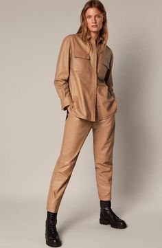 Leather Trousers Women, Fall Fashion Accessories, Chic Fall Fashion, Fashion Accessories Trends, Francoise Hardy, Leather Shirt, Leather Trousers, Simple Trendy Outfits