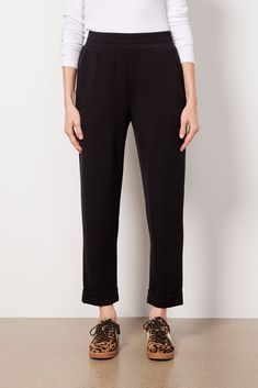 The ultimate wardrobe essential, these comfy Varley pants are crafted in their signature DoubleSoft™️ knit fabric and feature a tapered leg with cuffed hems, side pockets, and a pull-on elastic waist. Tuck in a tee or pair with a pullover for the perfect casual-cool look. | VARLEY Women's The Turn Up Cuff Pants 26', Size Large, Black Inside Out Style, Cuff Pants, Cuffed Pants, Turn Up, Wardrobe Essentials, Knit Fabric, How To Look Better, Elastic Waist, Long Sleeve Tops