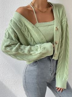 Shoulder Cable, Áo Len Cardigan, Funnel Neck Sweater, Cardigan Crop, Tumblr Fashion, Oversized Dress, Cable Knit Cardigan, Fashion Mistakes, Knit Crop Top