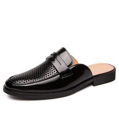 FIXSYS Fashion Half Shoes for Man Patent Leather Mules Hollow Breathable Penny Loafer Men Half Slippers Lightweight Casual Shoes Best Sandals For Men, Loafer Shoes For Men, Casual Shoes Black, Shoes For Man, Gents Shoes, Mens Loafers Casual, Half Slippers, Leather Slippers For Men, Half Shoes