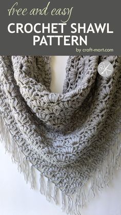 a crochet shawl with text overlay that says free and easy crochet shawl pattern