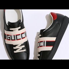 Bnwt Gucci Sneakers Sz 6 Equivalent Sz 8-8.5 In Women Size Designer Logo Print Sneakers With Round Toe, Designer Slip-on Custom Sneakers With Rubber Sole, Designer Sneakers With Rubber Sole And Round Toe, Designer Black Sneakers With Logo Print, Modern Gucci Sneakers With Round Toe, Designer Black Custom Sneakers With Logo Print, Gucci Sneakers With White Sole And Round Toe, Gucci Custom Sneakers With Branded Heel Counter, Black Luxury Slip-on Sneakers