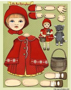 a paper doll with red clothes and accessories