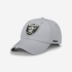 Las Vegas Raiders Primary Logo Casual Cap FOCO Silver - FOCO.com Logo Display, Las Vegas Raiders, Casual Cap, Fabric Strap, Philadelphia Phillies, National Football League, Football League, Dad Hat, Face Cover