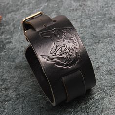 Express your inner wolf with these eye-catching leather bracelets! Wolves symbolize protection, independence, loyalty and intelligence.Made of leather and stainless steel, this durable bracelet features a fierce wolf sigil stamped into the leather.The bracelet has an adjustable buckle to fit different size wrists.A great piece for everyday wear, or as a gift for the guardian wolf in your life. Material: Leather, Stainless SteelLength: 29.5 cm (11.6") Click ADD TO CART To Order Yours Now! The Che Wolf Sigil, Leather Bracelets, Apple Pay, Visa Mastercard, The Guardian, Wolves, Leather Bracelet, Everyday Wear, Buckle