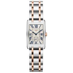 Longines DolceVita 20x32MM Red PVD and Steel Flinque Dial Quartz Watch L52555717 Luxury Silver Rectangular Chronograph Watch, Military Jewelry, Rose Gold Crown, Rose Gold Case, Gold Crown, Two Tone Watch, Inception, White Dial, Roman Numerals