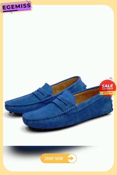 Men's Soft Loafers Moccasins Genuine Leather Flats Driving Shoes Casual Driving Loafers Slip-on, Casual Moc Toe Driving Loafers, Casual Slip-on Driving Loafers, Slip-on Round Toe Driving Moccasins, Blue Suede Casual Moccasins, Casual Blue Suede Moccasins, Casual Driving Loafers With Stitched Sole, Casual Slip-on Driving Moccasins, Casual Driving Slip-ons With Round Toe