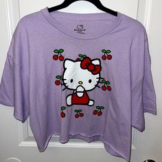 Nwot Hello Kitty By Sanrio Cherries Cropped T-Shirt Brand Hello Kitty By Sanrio Material 100% Cotton Design Cherries Cropped Short Sleeve T-Shirt Size Xl Color Purple Sanrio Shirt Aesthetic, Sanrio Shirt, Kuromi Clothes, Hello Kitty Shirt, Style Goals, Style Makeover, T Shirt Brand, Cropped T Shirt, Cat Shirts