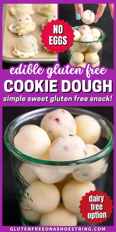 an advertisement for cookie dough with the words edible gluen free and no gluen