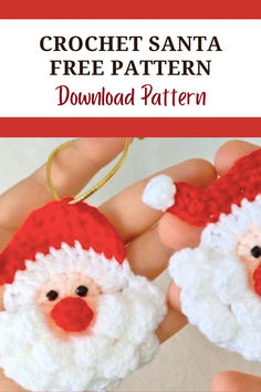 This crochet Santa free pattern is super cute and perfect for your Christmas tree. Crochet Santa Claus, Crochet Baby Projects, Santa Applique, Crochet Christmas Stocking Pattern, Slip Stitch Crochet, Spiral Crochet, Crochet Ornament Patterns, Crochet Christmas Stocking, Free Pattern Download