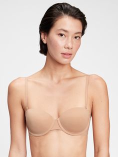 Soft knit and lining.  Adjustable tank straps.  Hook closure at back. Gap Fitted Seamless Bra, Classic Summer Bra With Built-in Support, Tank Strap Bra With Removable Pads, Classic Fitted Bra With Built-in Support, Womens Bras, Knitted Tshirt, T Shirt Bra, Soft Knits, Hair Hair