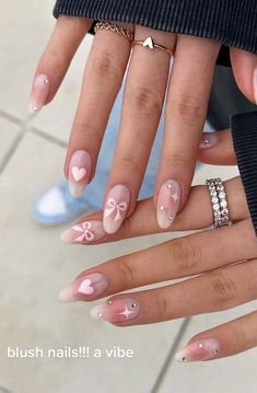 Heart Nail, Colorful Nails, Her Nails, Blush Nails, White Nail, Girls Nails, Heart Nails, Nail Arts