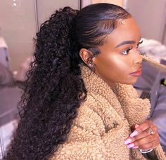 @Dollhouse Don’t forget to follow 🖤🖤🤗 Curly Ponytail Hairstyles, Black Bridesmaids Hairstyles, Curly Drawstring Ponytail, Curly Hair Ponytail, Curly Ponytail, Drawstring Ponytail