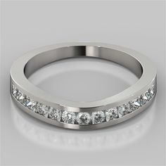 a white gold wedding band with princess cut diamonds on the side, set in 18k white gold