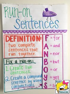 a poster on the wall that says run - on sentences