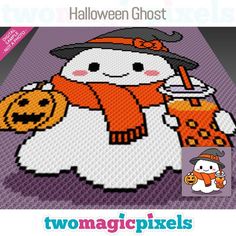 a cross stitch pattern with a snowman holding a pumpkin