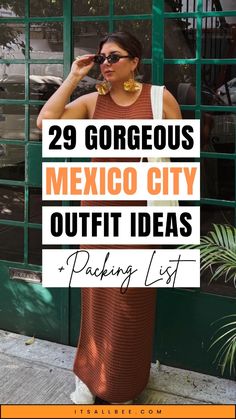 a woman standing in front of a green building with the words 29 gorgeous mexico city outfit ideas