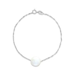 A single lustrous freshwater cultured pearl dominates the center of this sensational women's bracelet. Fashioned in 14K white gold, the 7.5-inch wheat chain secures in place with a spring ring clasp. From the Lali Jewels Collection. Timeless White Gold Pearl Bracelet For Anniversary, Pearl Drop Round Bracelets For Anniversary, Classic White Chain Bracelet With Pearl Drop, Timeless Silver Pearl Bracelets, White Gold Sterling Silver Bracelet With Pearl Chain, Sterling Silver White Gold Bracelets With Pearl Chain, White Gold Sterling Silver Bracelets With Pearl Chain, Timeless White Gold Pearl Bracelet, Elegant White Chain Bracelet With Pearl Drop