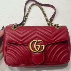 Gucci Shoulder Bag, Red Leathe, Double G Logo, Antiqued Gold-Tone Hardware, Flat Handle & Chain-Link Shoulder Straps. Bag Has Been Worn Once. Comes With Dust Bag. Practically Brand New. Gucci Red Evening Bag, Red Gucci Evening Bag, Gucci Red Shoulder Bag With Gold-tone Hardware, Red Gucci Shoulder Bag With Gold-tone Hardware, Red Gucci Bag With Chain Strap, Gold Gucci Party Bag, Gucci Party Bags, Gucci Gg Bag, Double G Logo