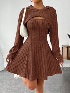 #fashion #asethetic #pinterest #pinterestinspired       #pinterestfashion #pinterestideas #pinterestgirl #womenswear #womensstyle #outfits #outfitstyle #outfitoftheday Cafe Clothes Style, Cute Fall Clothes For Women, Brown Fitted Dress Outfit, Brown Crop Sweater Outfit, Classy Casual Dresses For Women, Coffee Brown Dress, Sweater Tops Outfit, Cute Sweater Dress, Cute Outfits For Women