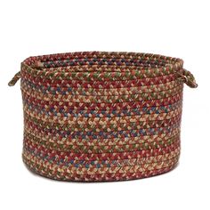 a multicolored basket with handles