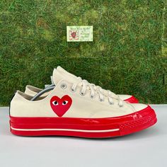 Nwt Converse Comme Des Garcons Play Egret Red Midsole. Size 11 Men. Comes In Original Box But Lid Is Missing. Ships Out Within 24hrs! Red Converse Sneakers With Rubber Sole, Retro Custom Sneakers With Red Sole And Round Toe, Converse Custom Sneakers With Red Sole, Converse Custom Low-top Sneakers With Red Sole, Red Custom Sneakers With Vulcanized Sole, Round Toe, Red Flat Sneakers For Streetwear, Retro Red Custom Sneakers With Rubber Sole, Red Low-top Custom Sneakers With Vulcanized Sole, Retro Red Low-top Custom Sneakers