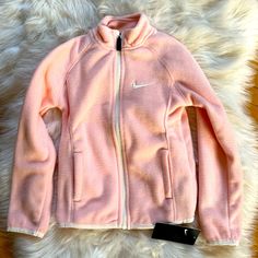 Nwt. Never Worn Nike Cozy Winter Outerwear, Nike Cozy Sports Outerwear, Cozy Nike Sports Outerwear, Nike Casual Fleece Jacket With Fleece Lining, Nike Casual Fleece Jacket, Casual Nike Fleece Jacket With Fleece Lining, Pink Hooded Fleece Jacket For Spring, Pink Long Sleeve Fleece Jacket For Spring, Nike Fleece Jacket For Winter