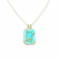 Campbell + Charlotte Spark Emerald Cut Pendant Necklace - Turquoise & Emerald Luxury Green Cabochon Necklace, Luxury Rectangular Gemstone Pendant Jewelry, Luxury Green Cabochon Jewelry, Luxury Emerald Rectangular Pendant Jewelry, Luxury Turquoise Cabochon Jewelry, Luxury Yellow Gold Turquoise Necklace, Luxury Turquoise Necklace With Cabochon, Luxury Turquoise Gemstone Necklace, Turquoise Necklace With Gemstone Accents For Gift