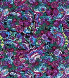 an image of a colorful paisley pattern on a black background with purple and blue colors