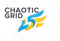 the logo for chaotic grid is shown in blue, yellow and orange with an abstract design