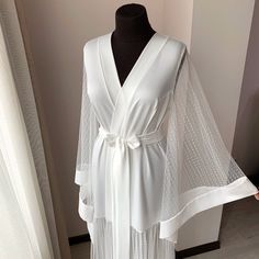 Long Bridal Robe Maxi Bridal Robe Kimono Long Robe White | Etsy Floor Length Robe, White Lace Robe, White Bridal Robe, Long Bridal Robe, Bridal Dressing Gown, Silk Bridal Robe, Silk Robe Long, Robe Wedding, Lace Bridal Robe