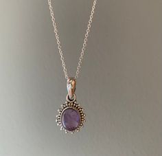 Dainty Sterling silver oval amethyst necklace Oval Amethyst Birthstone Necklaces, Purple Gemstone Necklace With Oval Pendant, Purple Gemstone Oval Pendant Necklace, Oval Lavender Gemstone Necklace, Purple Oval Gemstone Necklace, Oval Amethyst Necklace With Natural Stones, Purple Amethyst Oval Pendant Necklace, Oval Purple Necklaces With Natural Stones, Purple Birthstone Oval Pendant Necklace