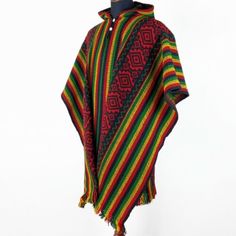 Top Seller for Llama Wool Mens Unisex South American Poncho Cape Coat Jacket rasta striped, Womens Coats Jackets Rasta Clothes, Poncho Coat Cape, Poncho Pullover, Jacket Cape, Hooded Poncho, Colour Pattern, Cool Outfits For Men, Cape Coat, Poncho Cape